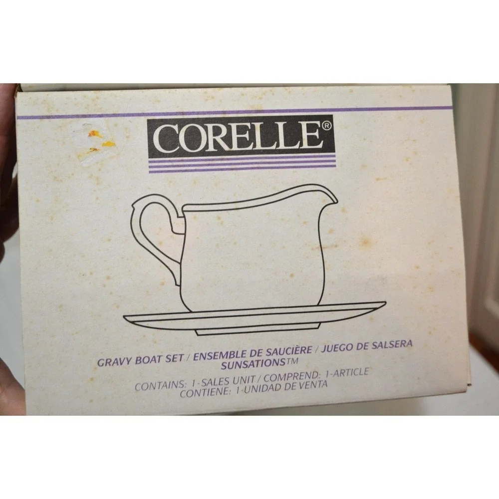 Vintage Corelle Sunsations Gravy Boat Complete 2 Piece Set with Box Unused